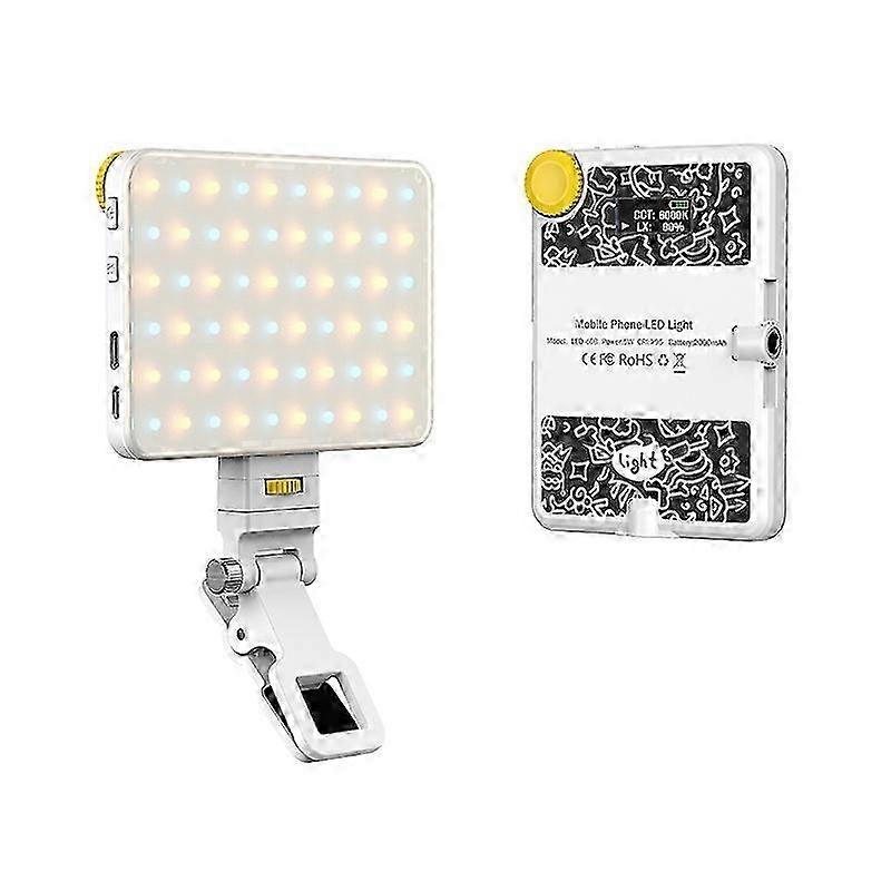 LED Video Light with Mobile Phone Clip, 60 LED Beads, 2500K-9000K Color Temperature, 1/4 Inch Screw Hole, Large Capacity Battery, Suitable f