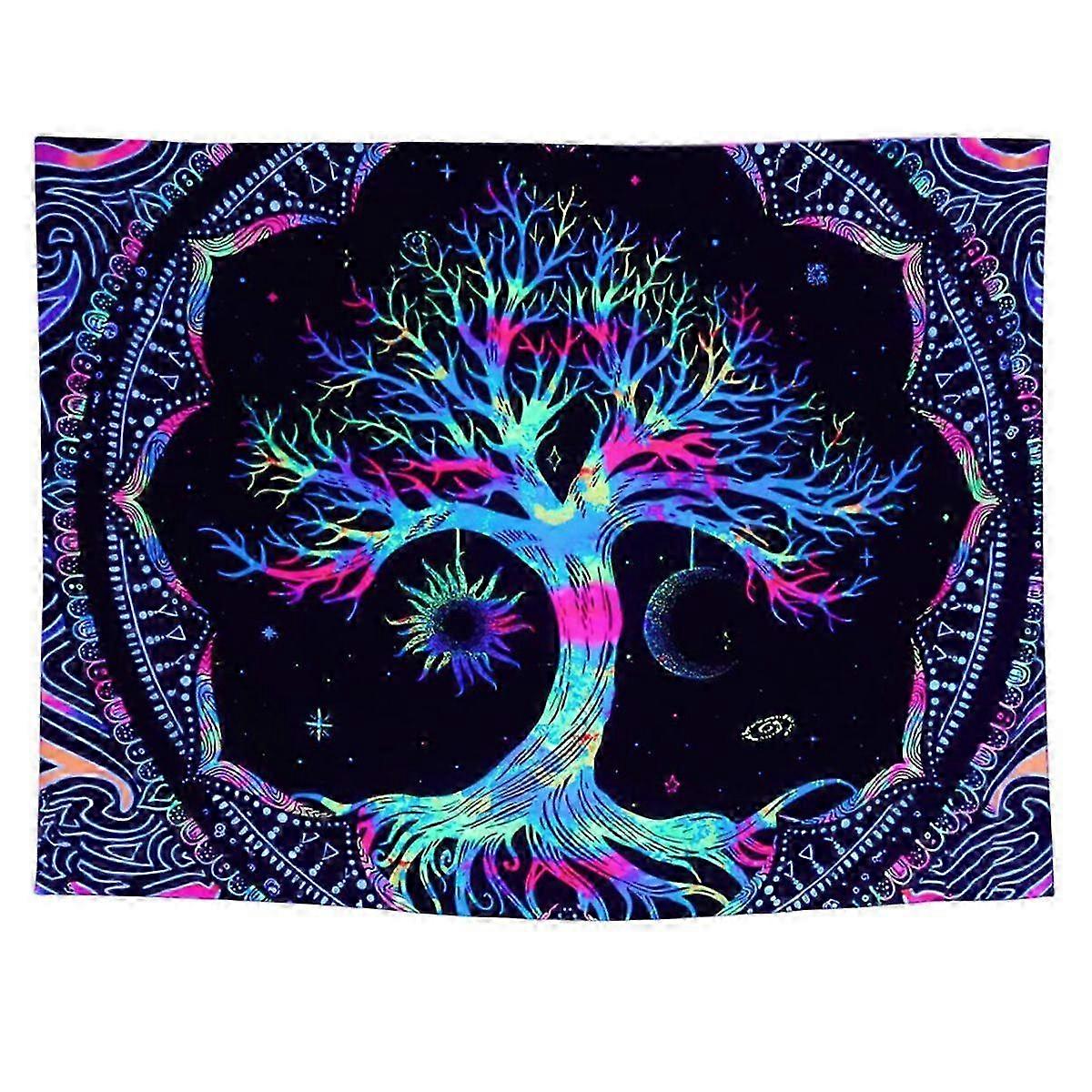 Fluorescent Tapestry Tree of Life Skull Starry Sky Black Light Background Dormitory Decorative Hanging Cloth