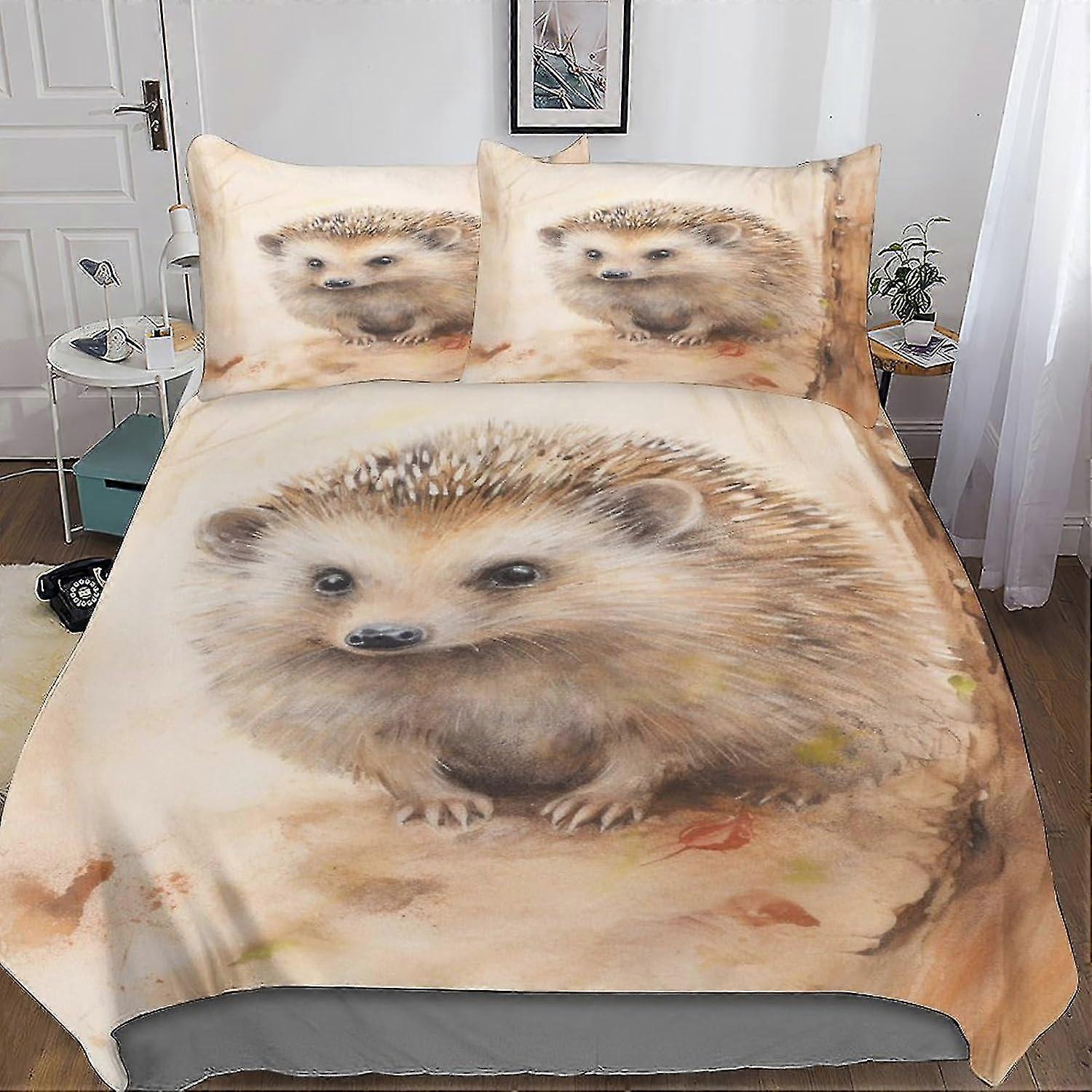 3D Hedgehog Duvet Cover Set - Thornball Quilt Cover Bedding Set for Kids with Zipper Closure, Soft 3 Piece Set