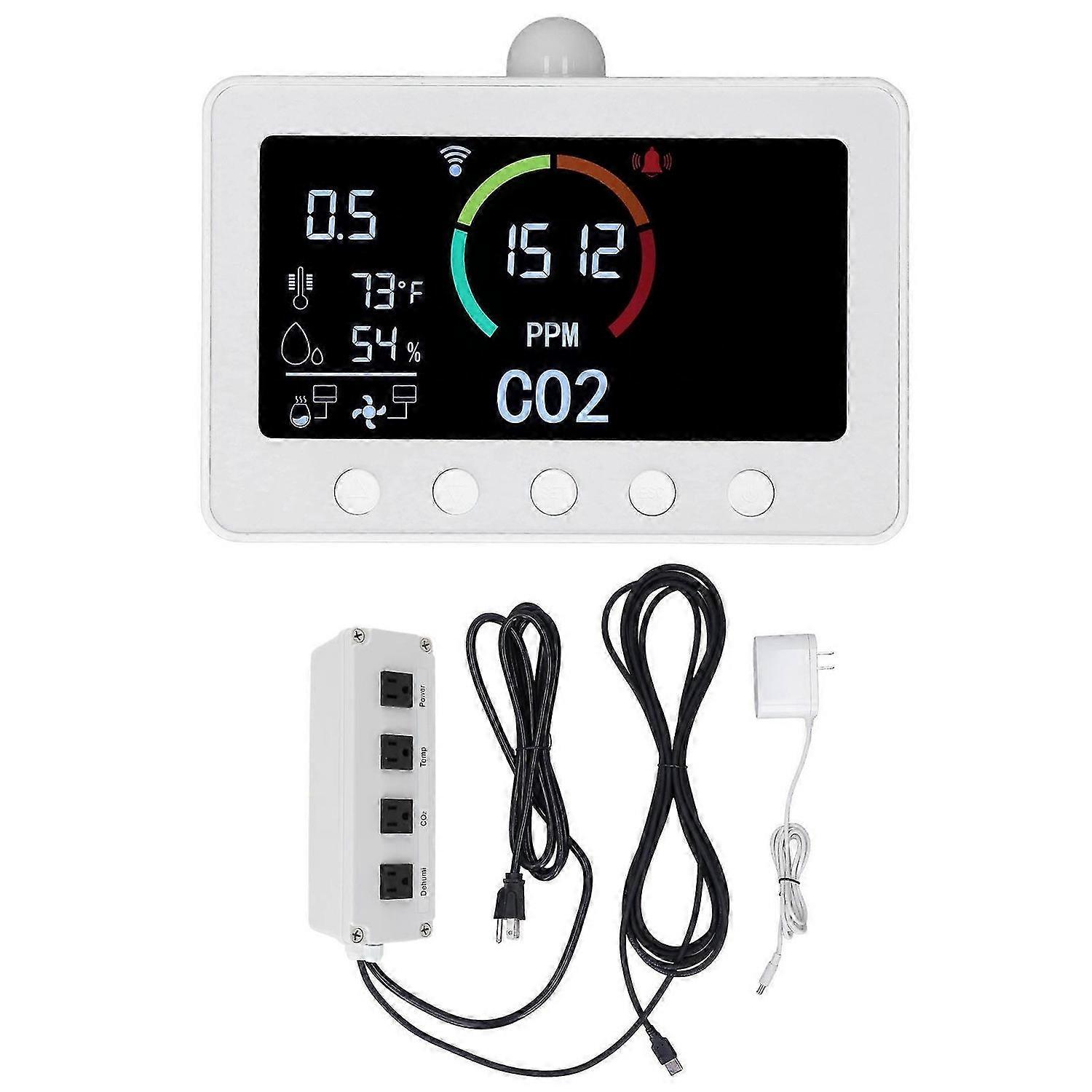 Smart CO2 Detector Carbon Dioxide Controller 2 Channel CO2 Monitor with Relay Power Socket for Tuya APP US Plug 100240V