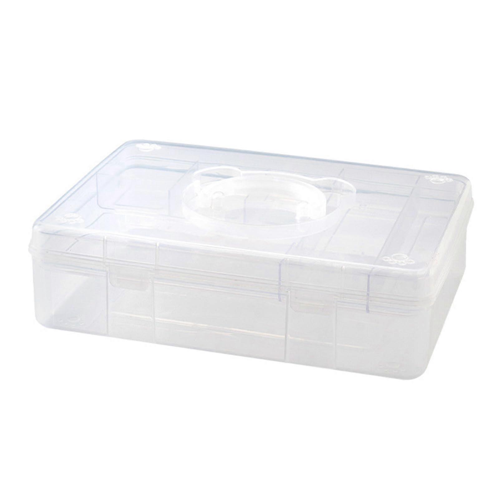 Doublelayer stackable storage box, transparent plastic storage container with handle for stationery, scrapbooking, crafts, transparent white