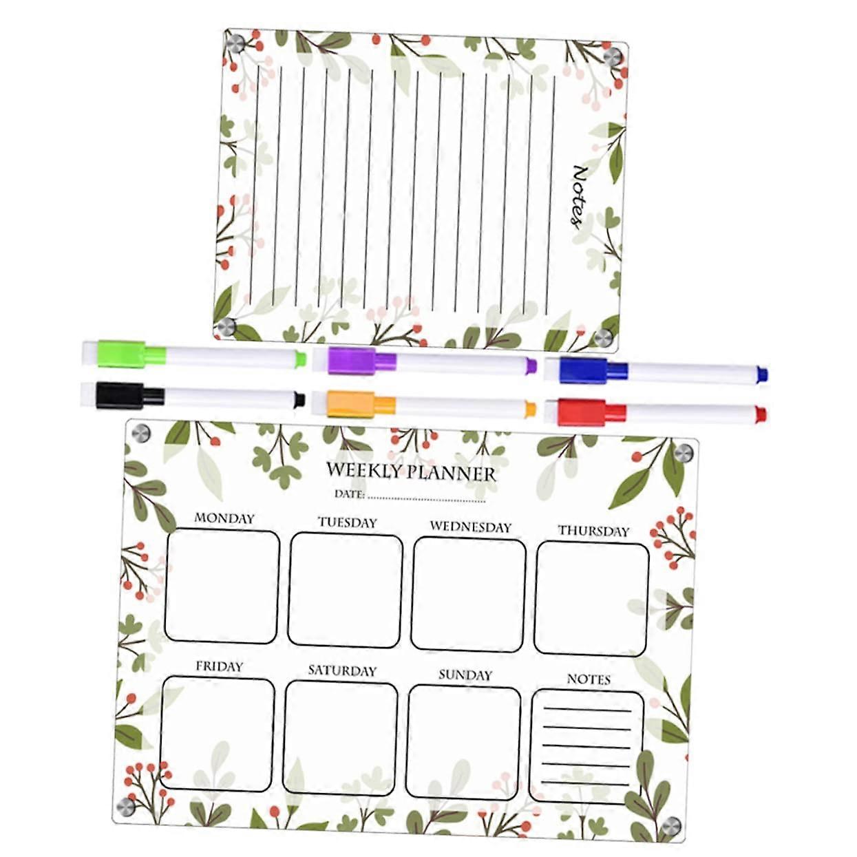 Magnetic Planning Board for Refrigerator, Reusable Acrylic Dry Erase Notepad with White Markers for To-Do Lists and Reminders