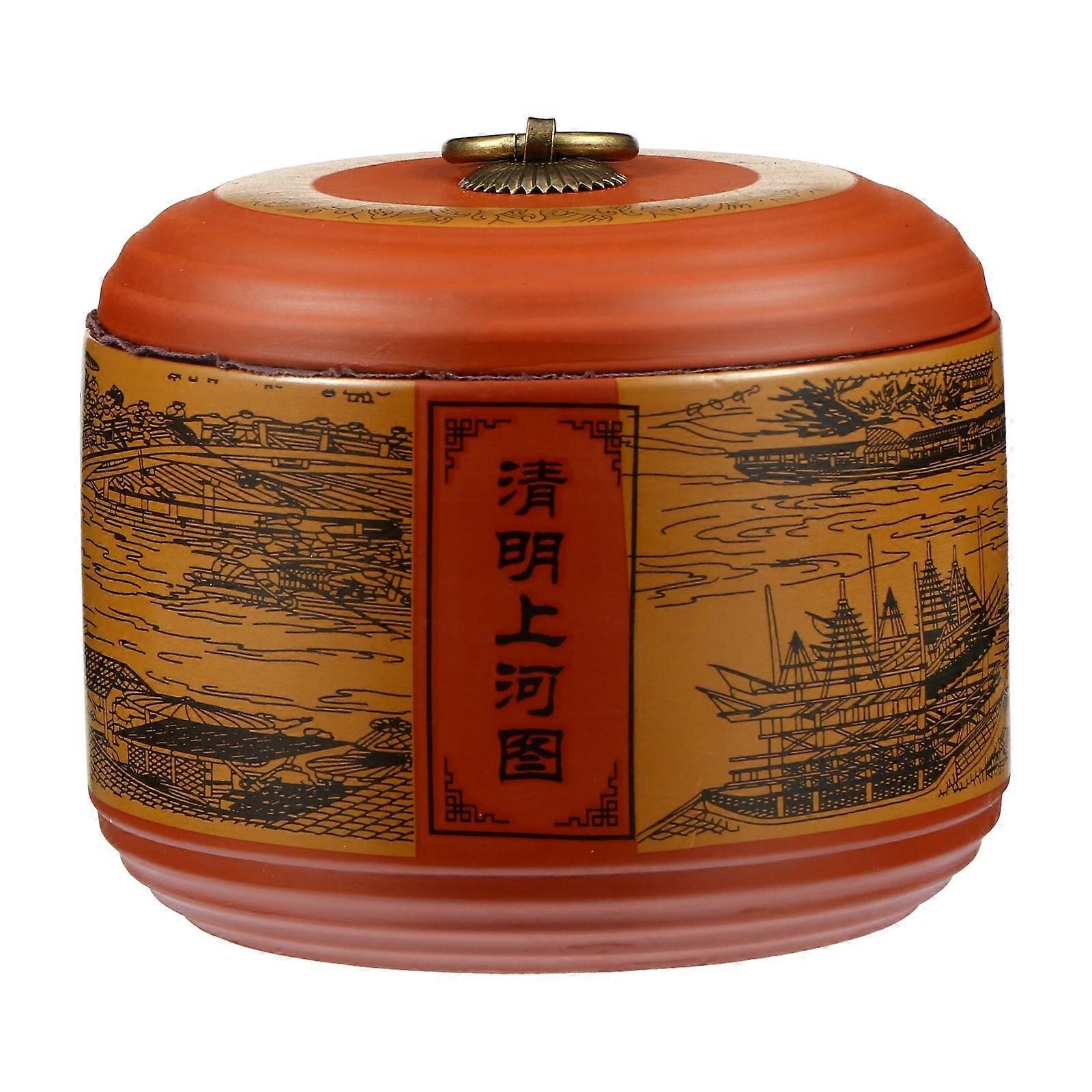 علبة شاي سيراميك ، جرة تخزين من البورسلين متعددة الوظائف مع تصميم مهرجان تشينغمينغ الكلاسيكي للشاي السائب والوجبات الخفيفة والتوابل