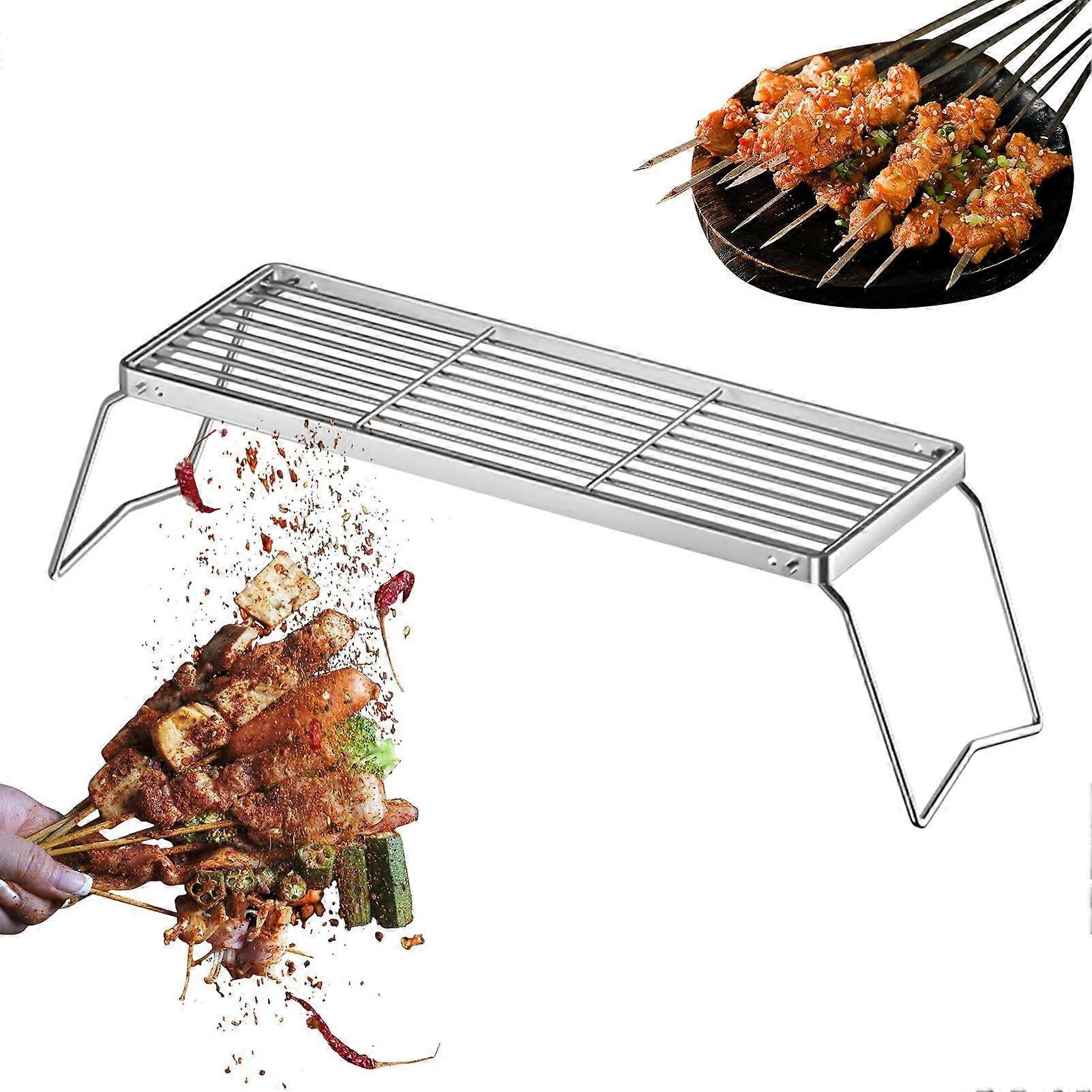 BBQ Rack Foldable Wire Grill Holder, Portable Fireproof Stainless Steel for Camping, Grilling, Size 16x46cm
