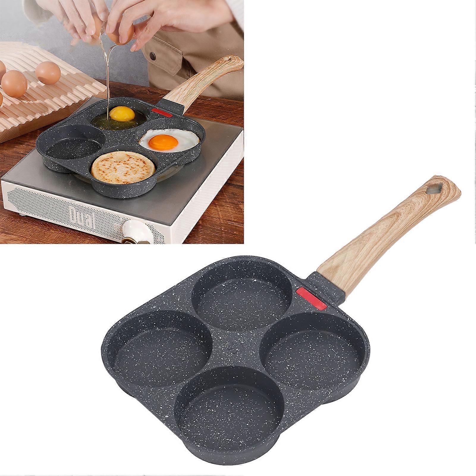 Egg Frying Pan Heat Sensitive Silicone Aluminium Pancake Frying Pan with Comfortable Handle for Omelettes Hamburger 4 Holes