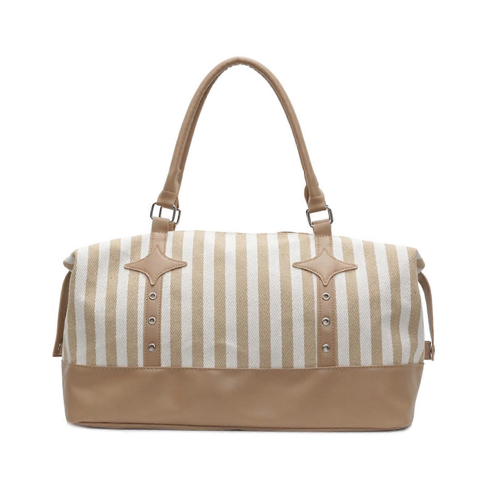 Spacious Practical Canvas Travel Bags Shoulder Bag For Gym Work Commute With Multiple Pockets Comfortable Strap  Khaki