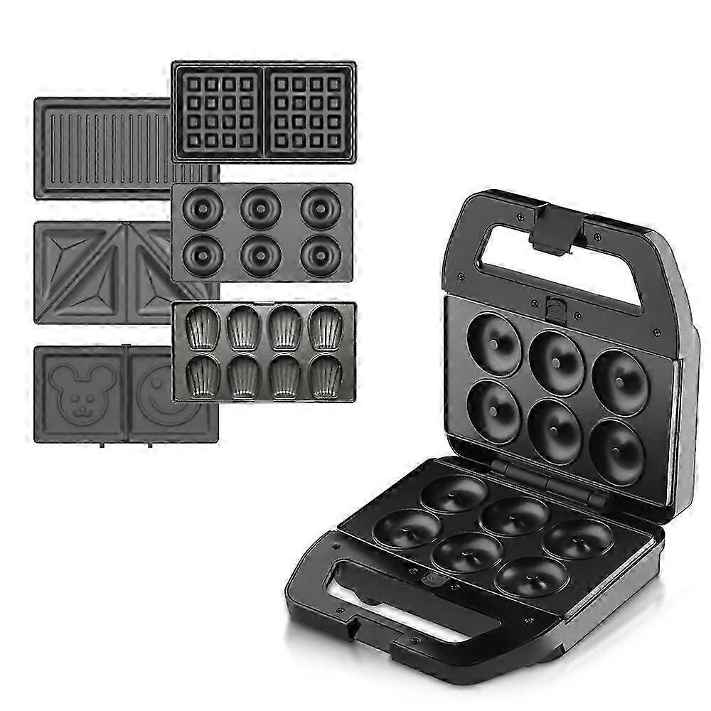 6 in 1 Electric Sandwich Maker Breakfast Machine with 6-set Removable Non-stick Plates Double-Sided Heating Waffle Maker Donut Maker Panini Press Gr