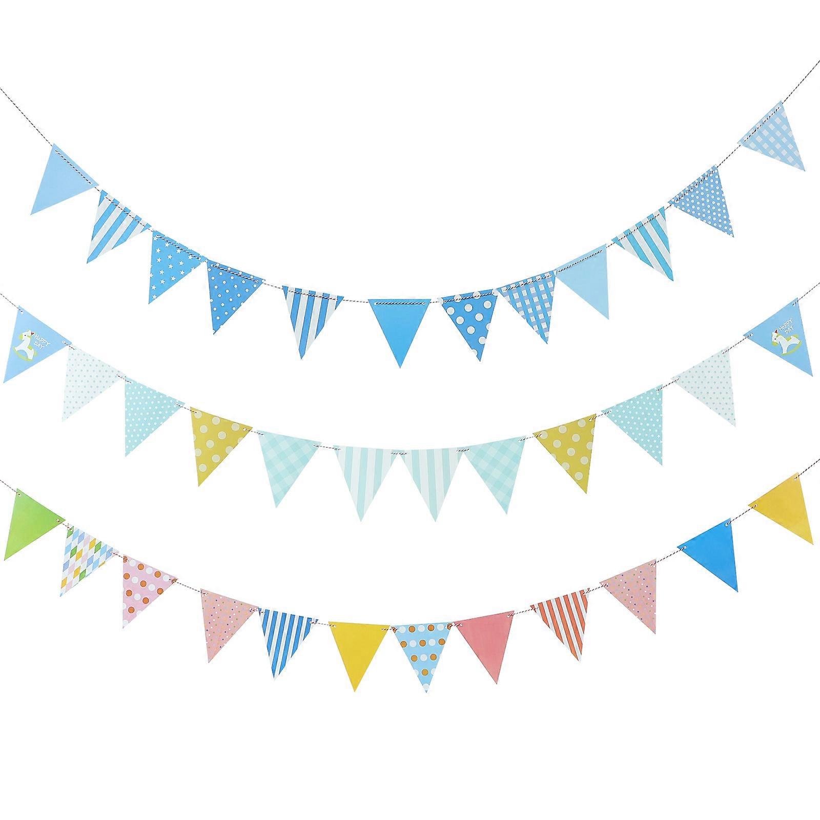 3 Sets Paper Pennant Banner for Birthday Party Decoration – Lightweight Triangle Bunting with Checkered Horse Design for Joyful Celebrations