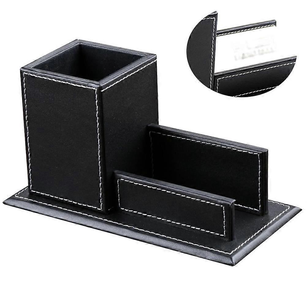 Stylish PU Pen Holder, Multi Functional Desktop Organizer for Office and Home Use, Black
