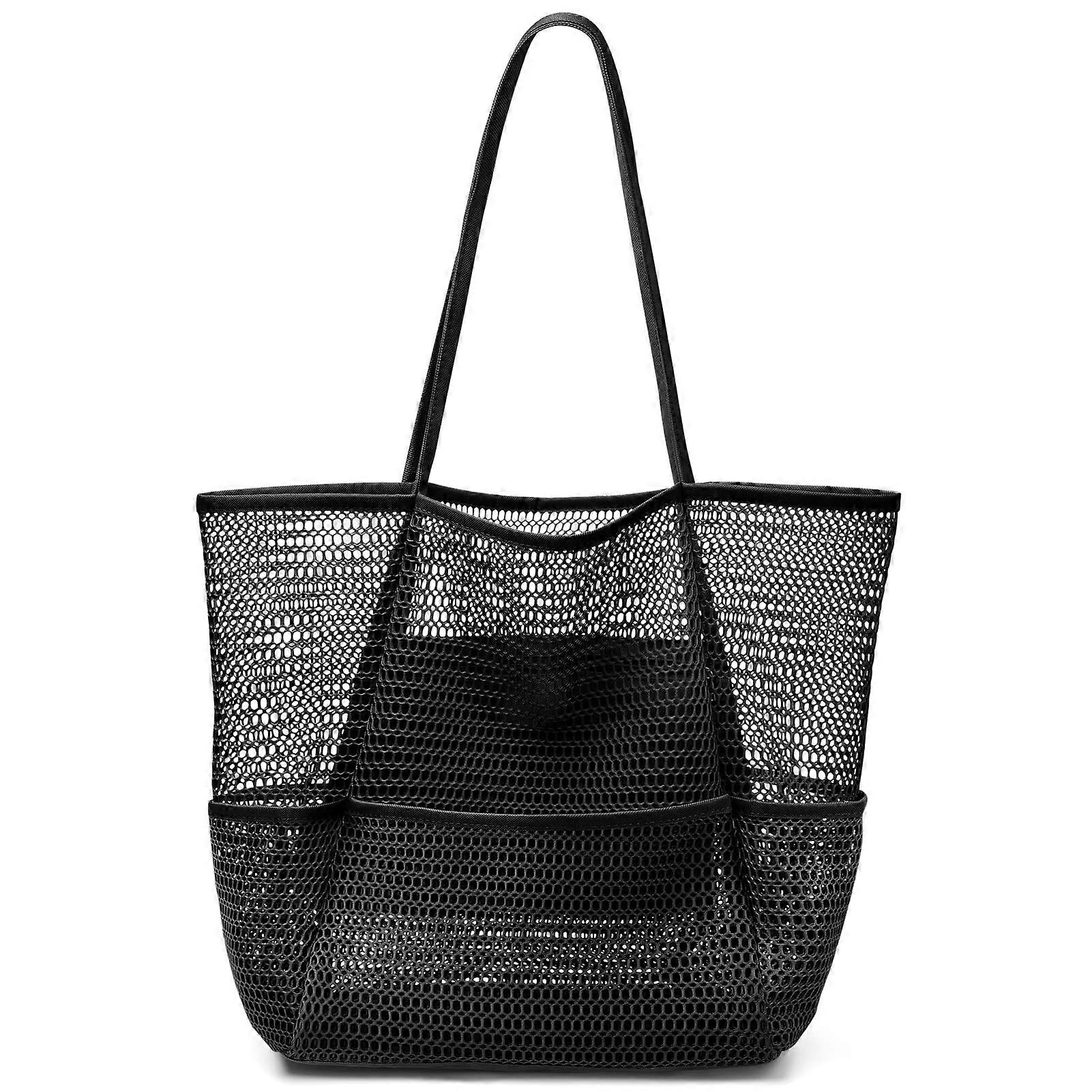 Women's Mesh Beach Bag, Foldable, Sandproof, QuickDrying, Black L