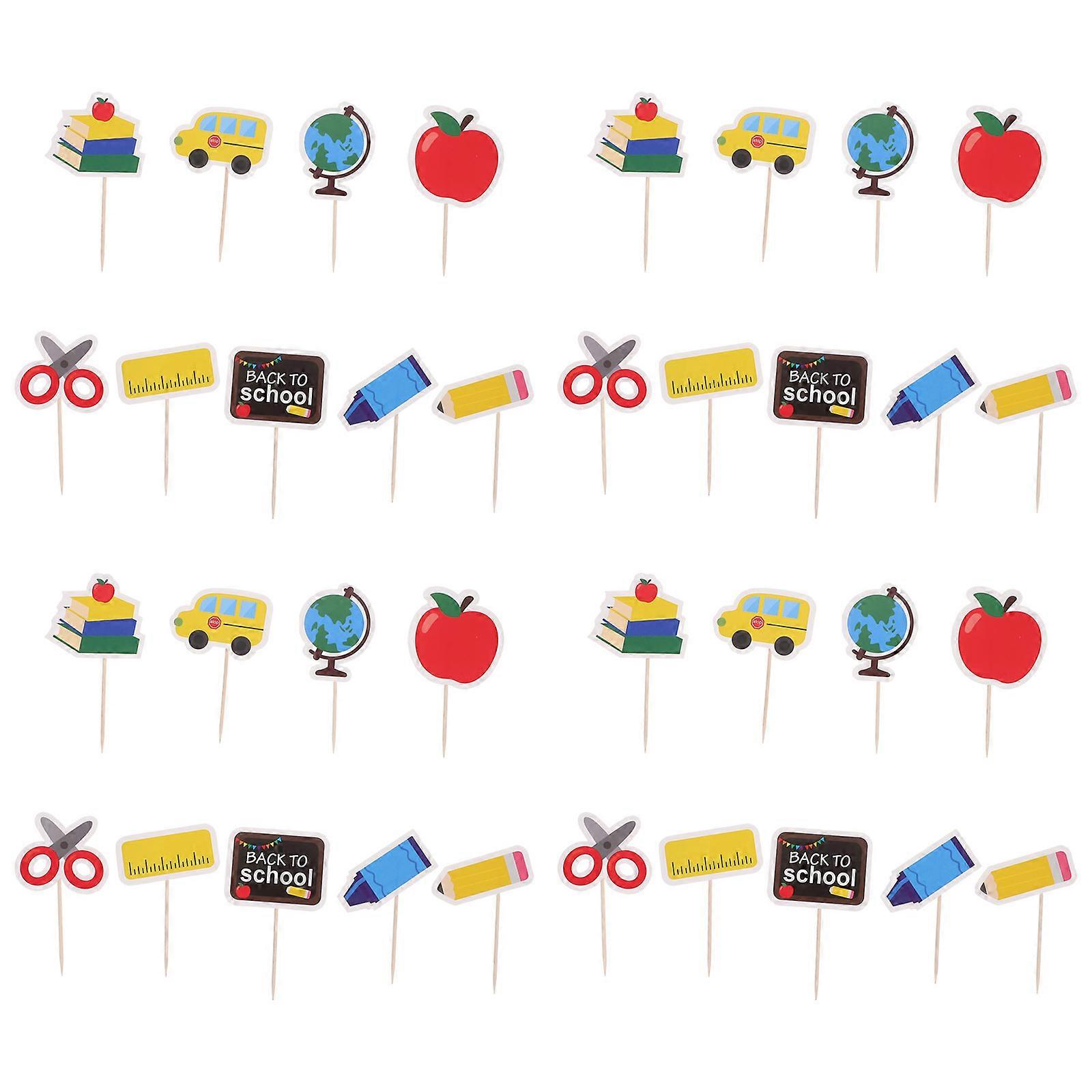Back to School Cake Picks with Assorted Color Composite Material for Decor 36pcs