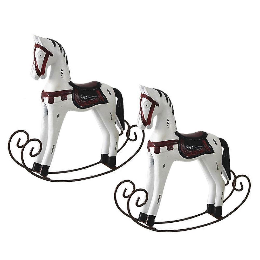 White Creative Rocking Horse Desktop Adornment for Home Decor Durable and Safe Synthetic Material 2 Pieces