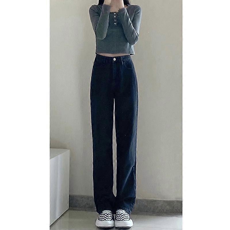 Women's Spring and Autumn Jeans High-waisted Straight Thin Draped Wide-legged Long Pants Denim Jeans