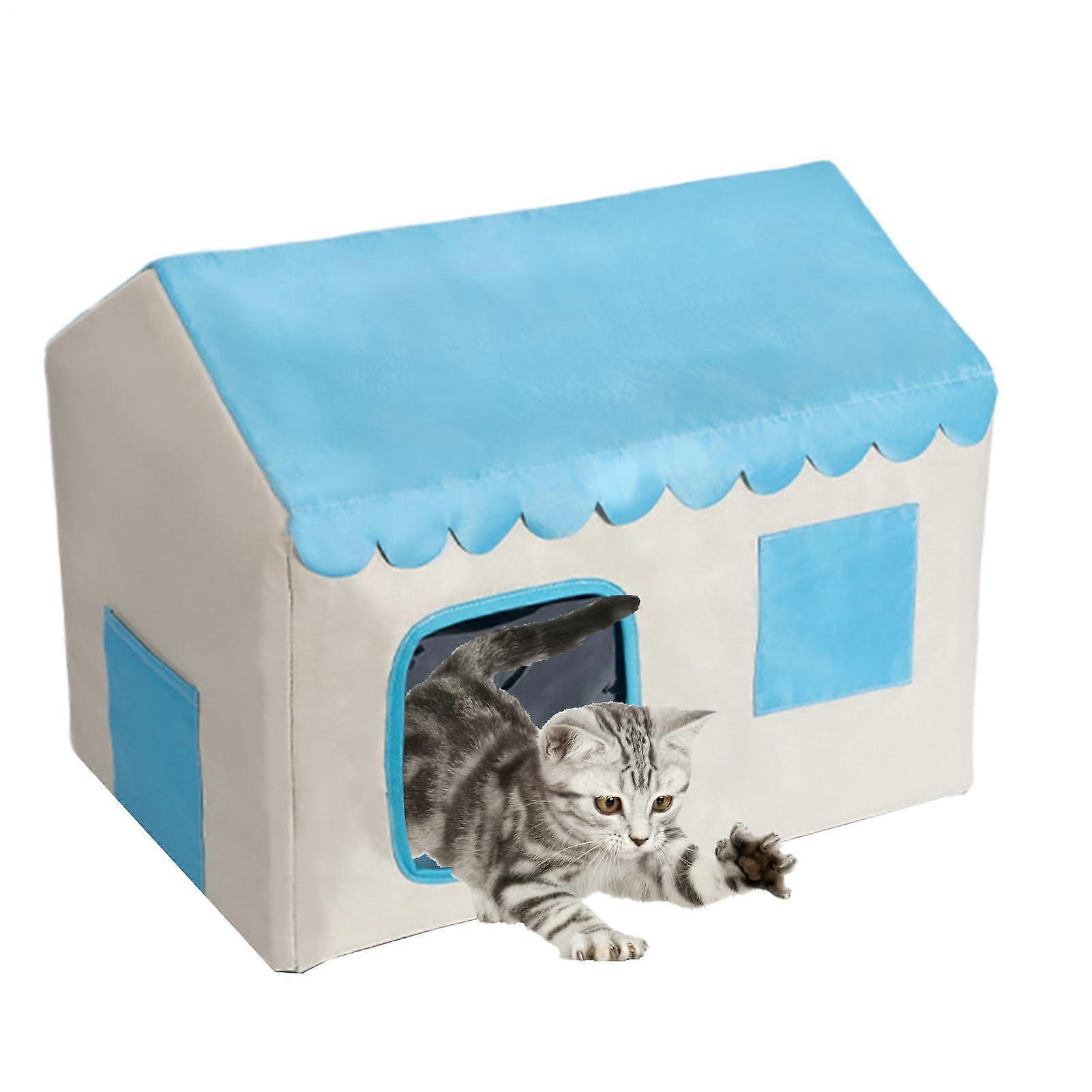Pet Cooling House Cat Cave with Insulated Enclosed Design for Indoor Outdoor Use, Small Dogs and Kittens, Blue
