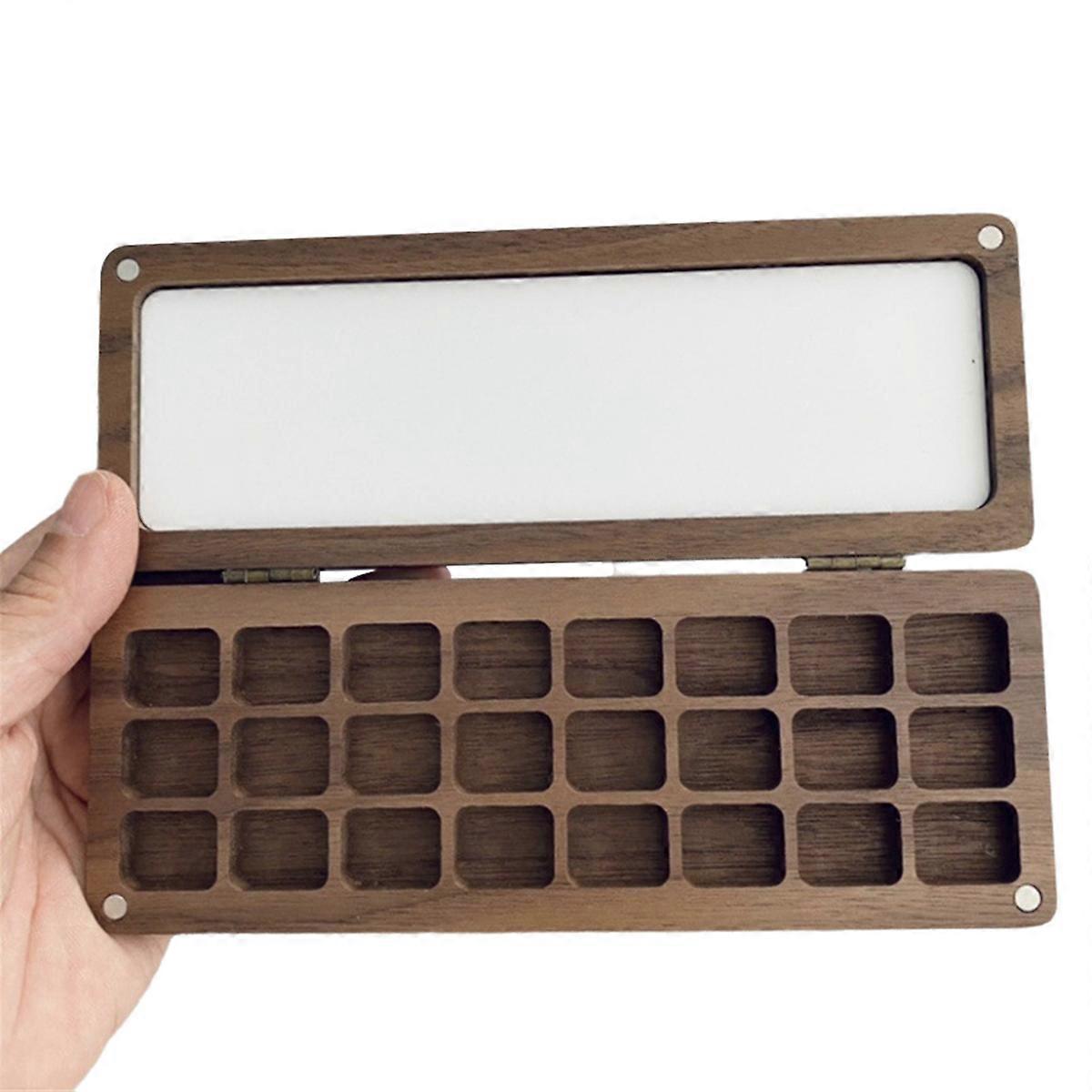 1pc Black Walnut Wood Rectangle Painting Box with Palette Half Pans for Watercolor Subpackage Stora