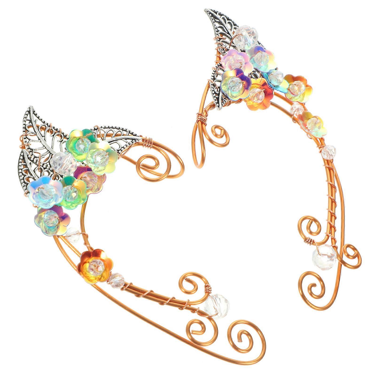 スタイリッシュな妖精の耳カフスピアスなしピアスクリップイヤリング結婚式に適したハロウィーンコスチュームマルチカラー1ペア