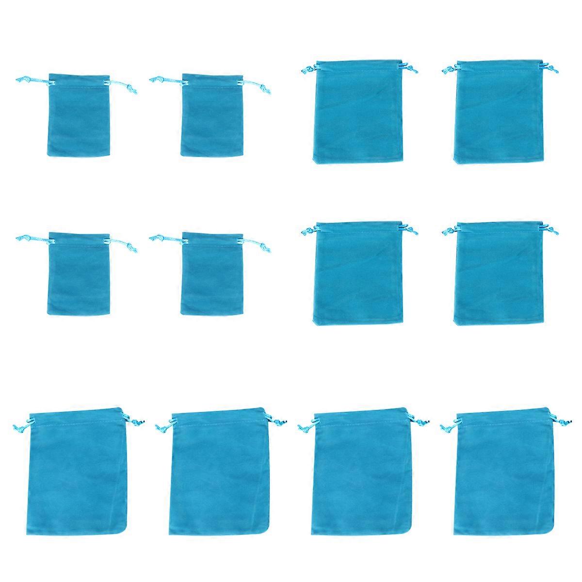 Velvet Jewelry Pouches With Drawstring Bag Unisex Velour Drawstring Pouch Storage Bag Lake Blue Rectangular Organizer Pouch 12Pcs