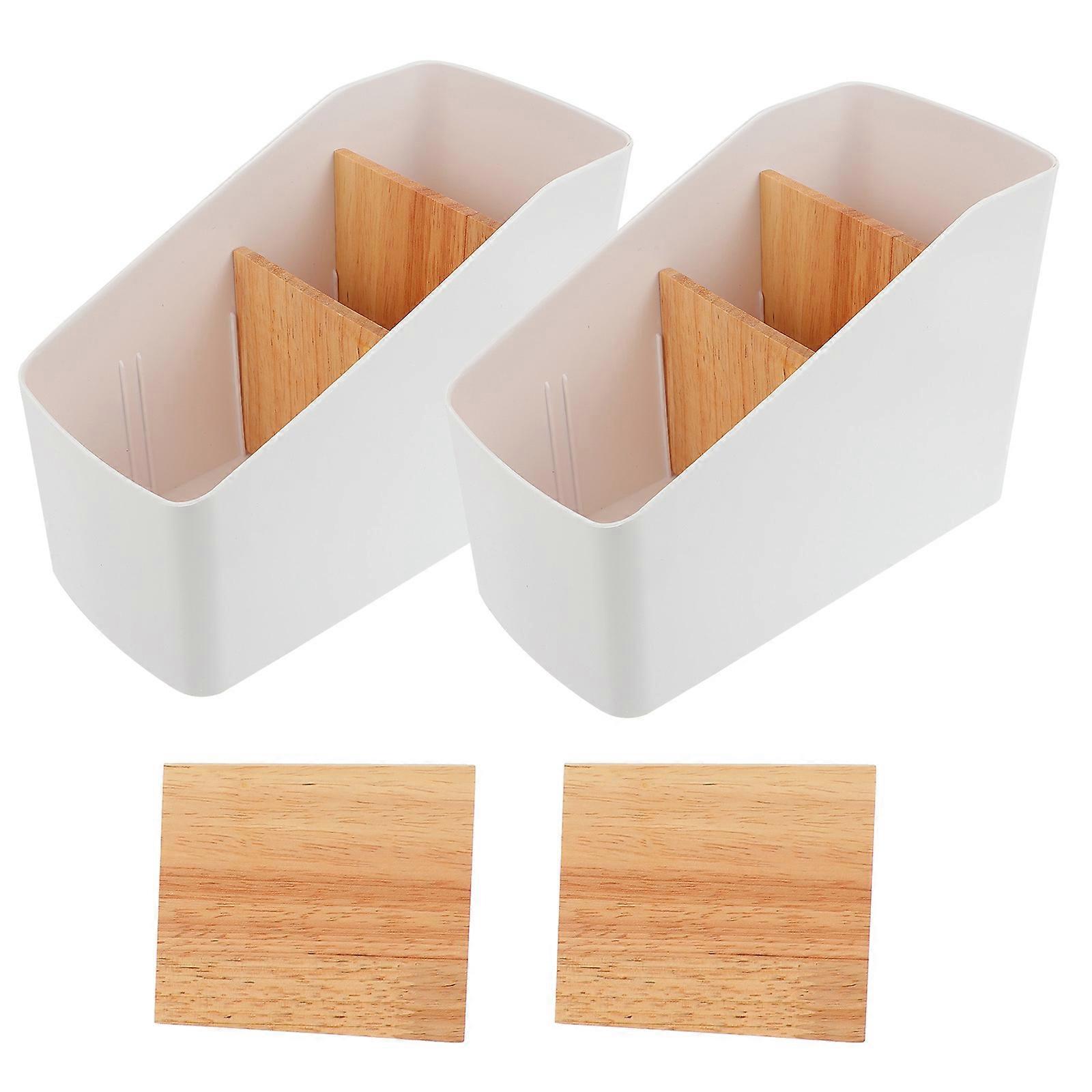 Multifunctional Storage Boxes For Home Organization 2Pcs White Rectangular Living Room Design Ideal For Cosmetics And Stationery Storage