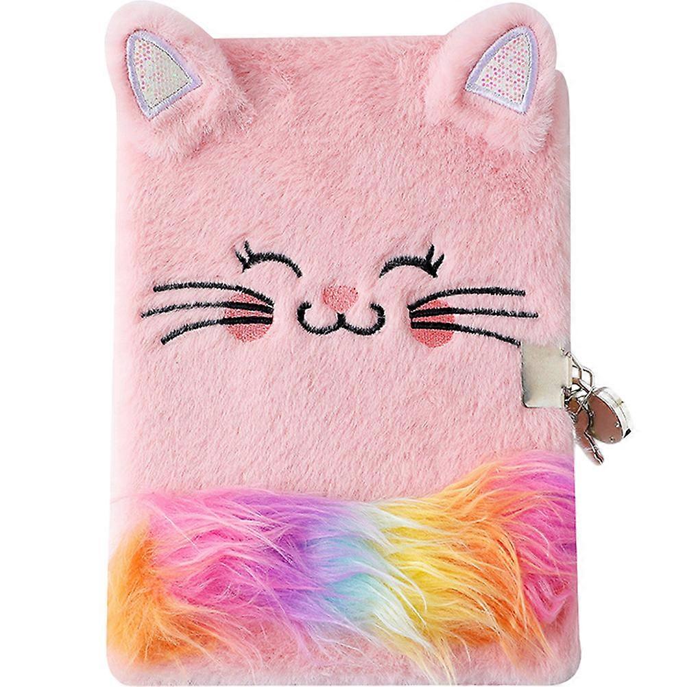 Plush Cat Diary with Lock – Soft Fuzzy Notepad for Writing, Drawing & Sketching – Creative Secret Journal for Travel & Personal Use – Pink