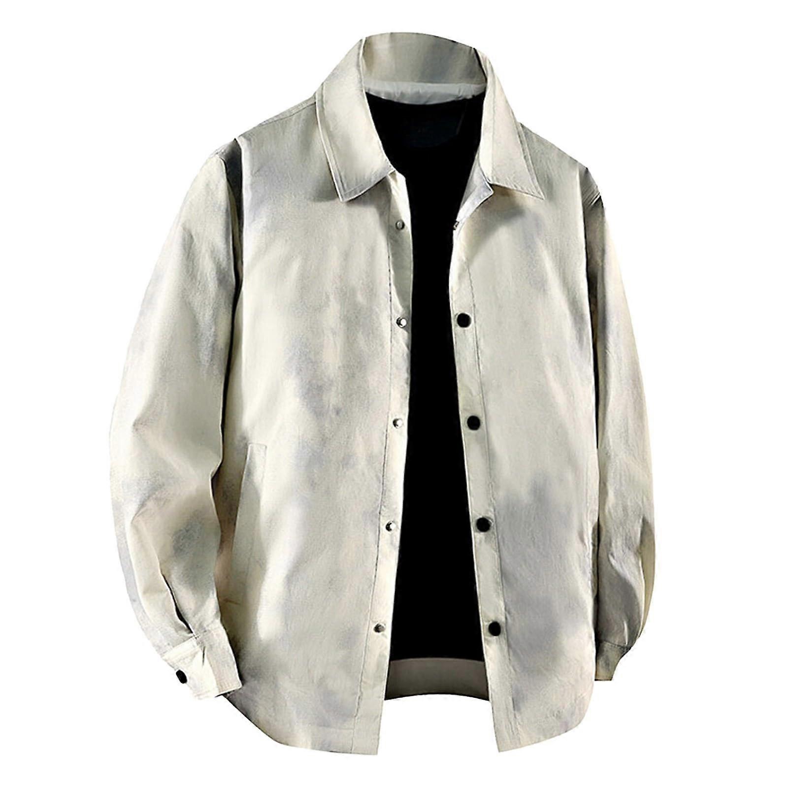 Transition Jacket Men's Tie Dye Summer Jacket Press Stud Stand-Up Collar Button Placket Flight Bomber 3XL Beige