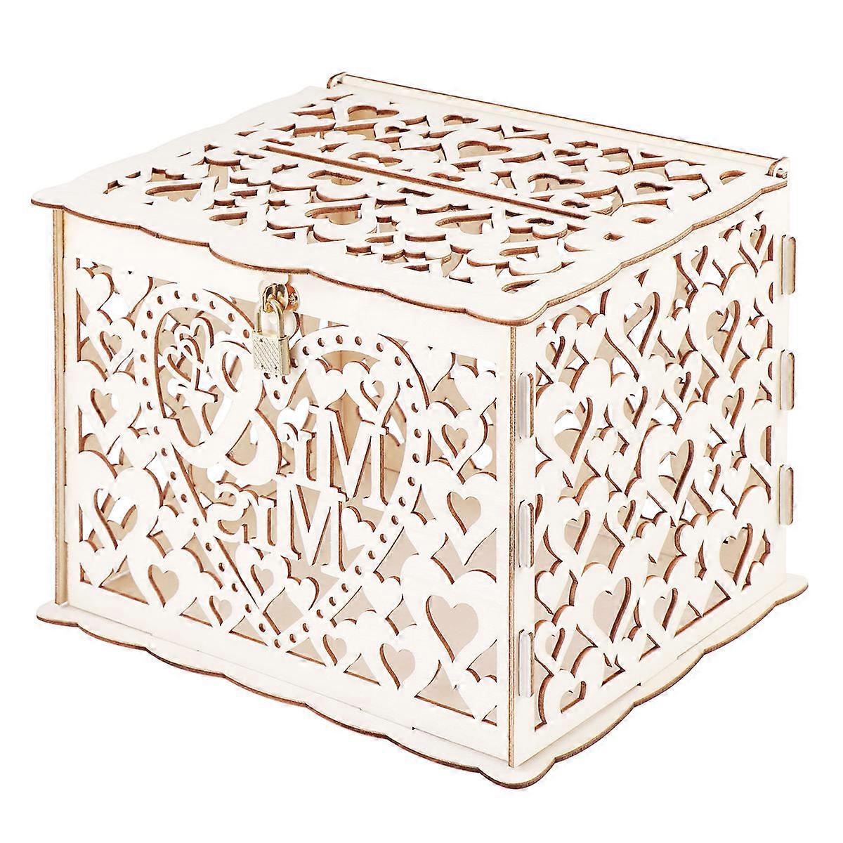 Khaki Plastic DIY Wedding Box with for Storage, Hollowed Heart Design, Perfect for Events, Small Size