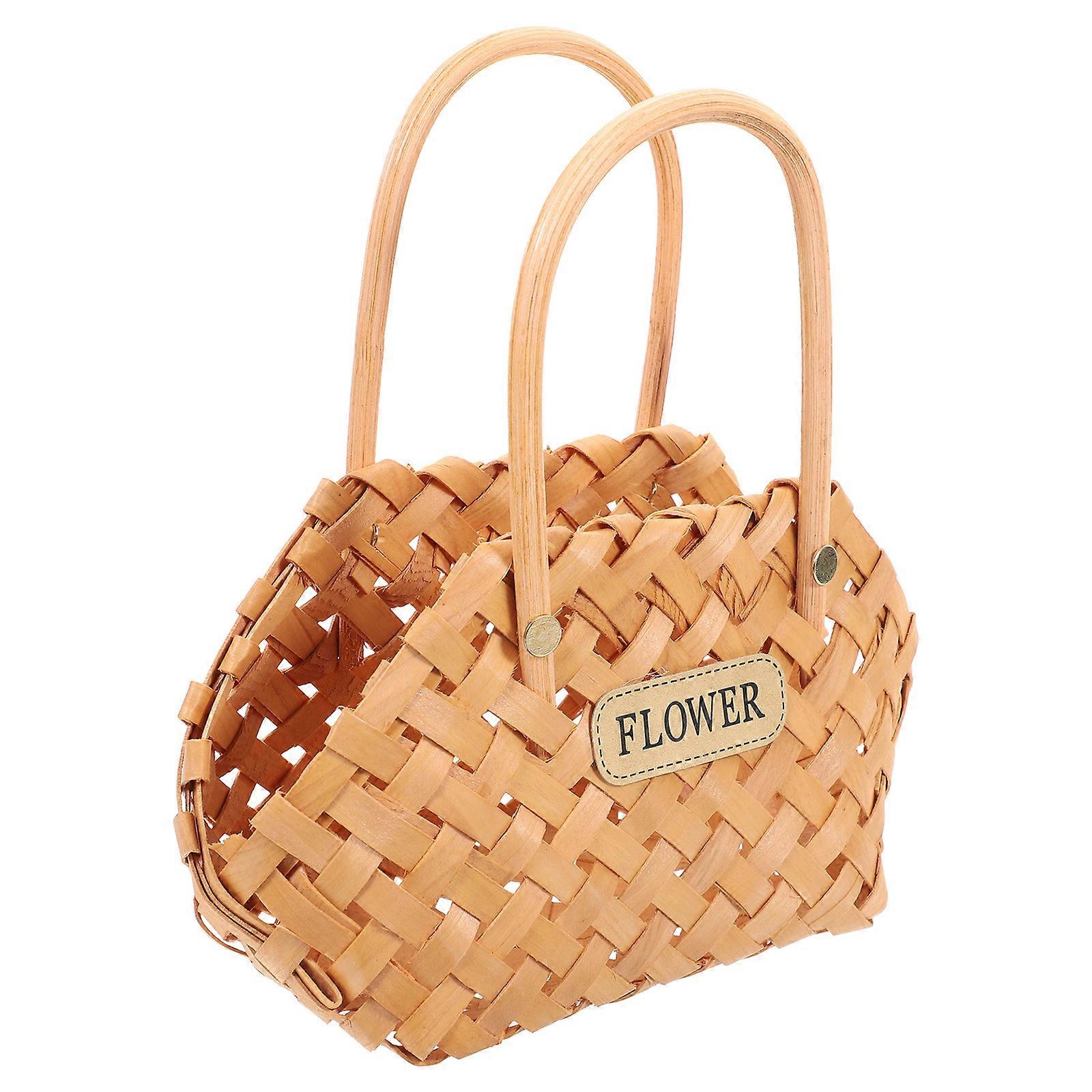 Chocolate Synthetic Decorative Basket for Storage with Wicker Handle 1PC Hand-held Woven Style Safe