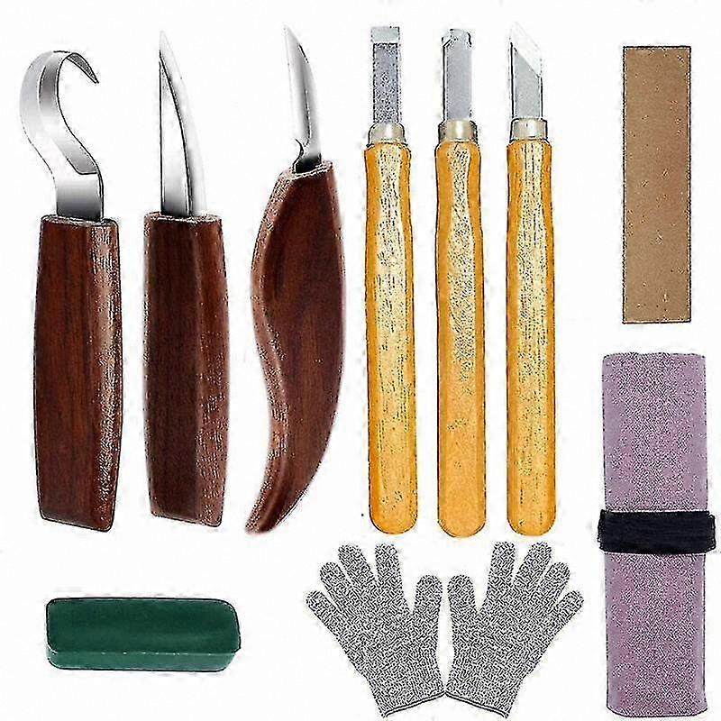 Wood Carving Tool Set with 10-Piece Accessories Including Chisels Knives Gloves and Bag Suitable for Beginners