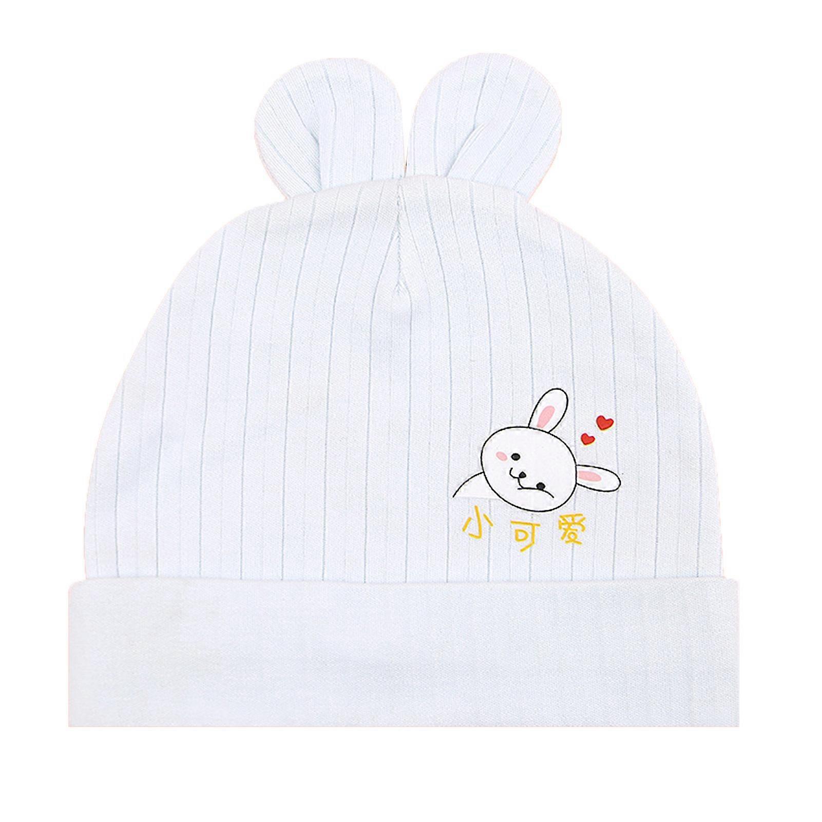 Newborn Baby Hat Cotton Bunny Pattern Soft Comfortable Cute Infant Hat for Summer Autumn Light Blue