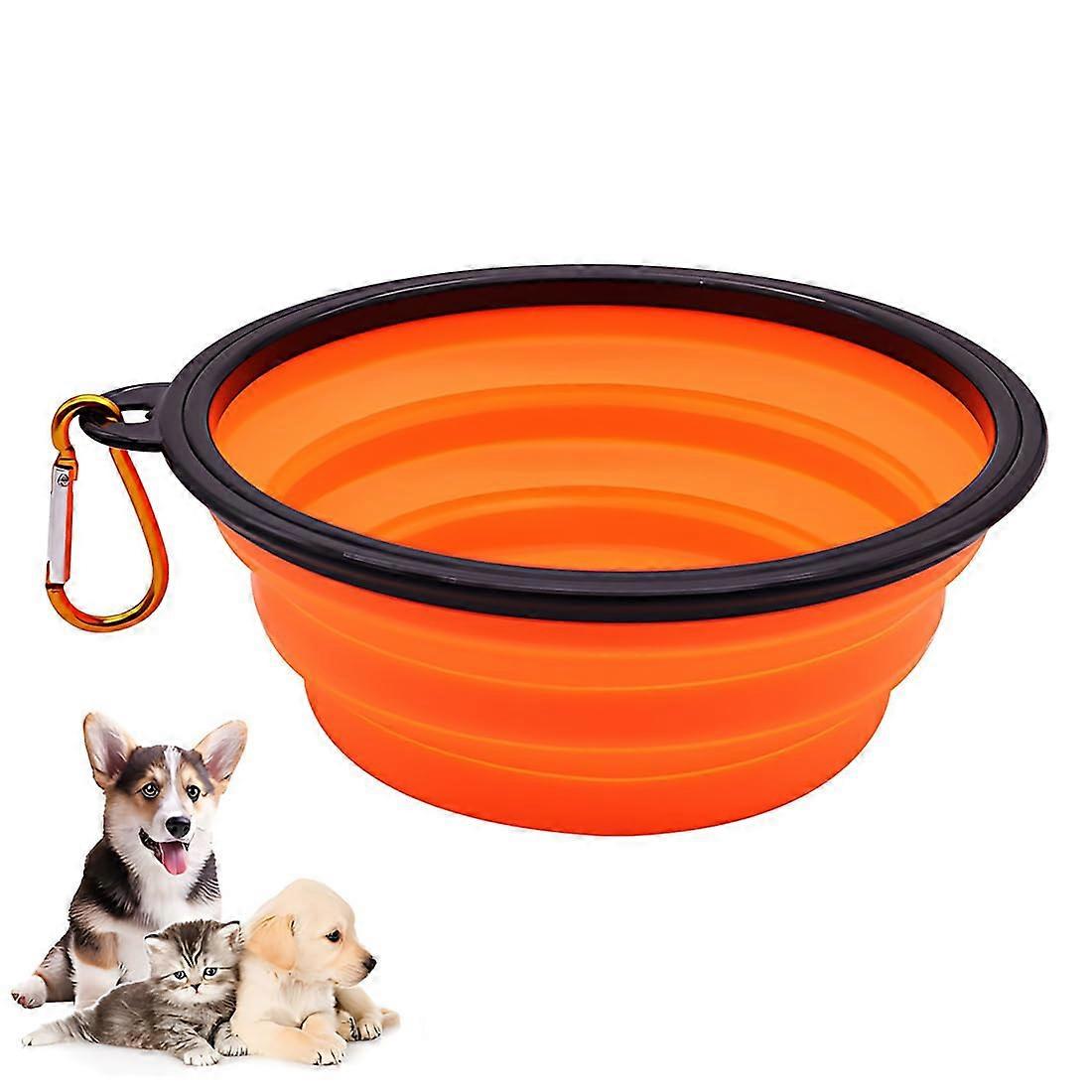 Foldable Travel Dog Bowl with Hook, Portable Silicone Water Dish for Cats and Dogs, Collapsible Pet Bowl for Hiking and Camping