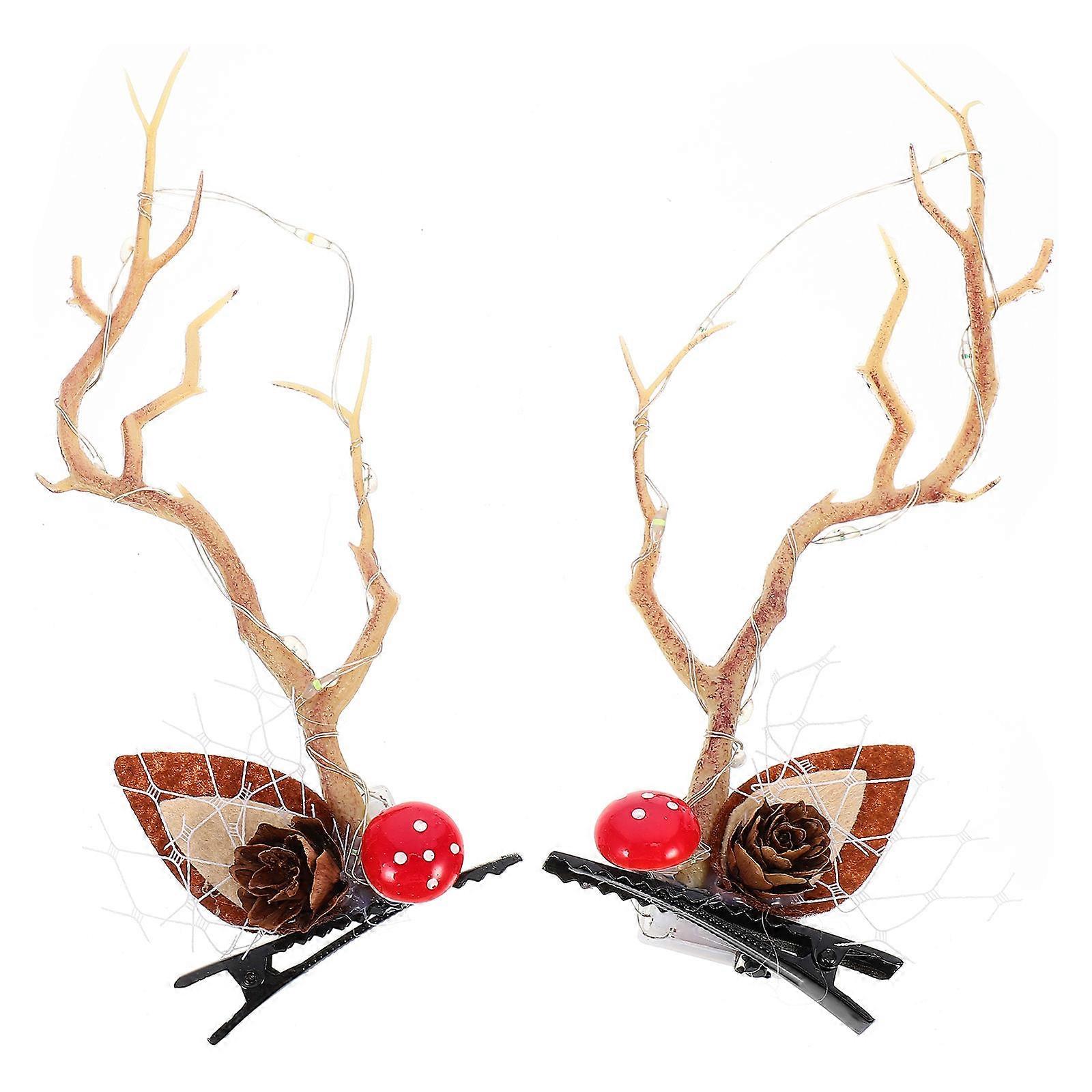 Glowing Antler Hair Clips 1 Pair Chic Headwears For Women With Multi Color Design Suitable For Christmas Role-Playing And Daily Life Decoration