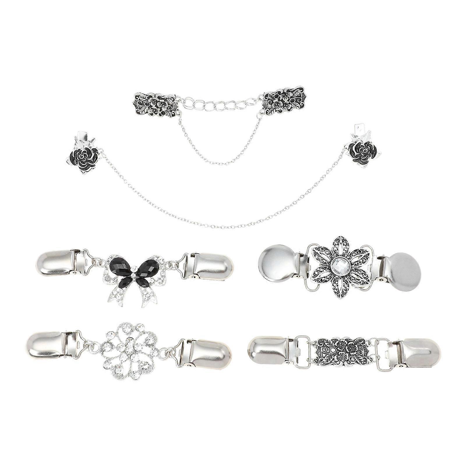 6pcs Vintage Clothing Clips Set for Sweaters & Scarves – Elegant Brooch Fasteners for Shawls & Vests, Durable Material with Unique Retro Design for