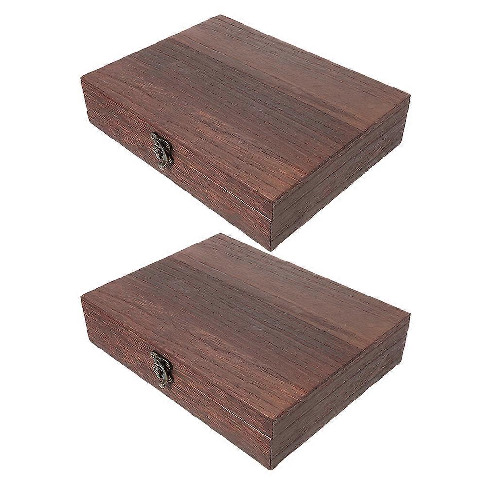 Wood Box for Storage with Hinged Lid Front Buckle 2Pcs Brown