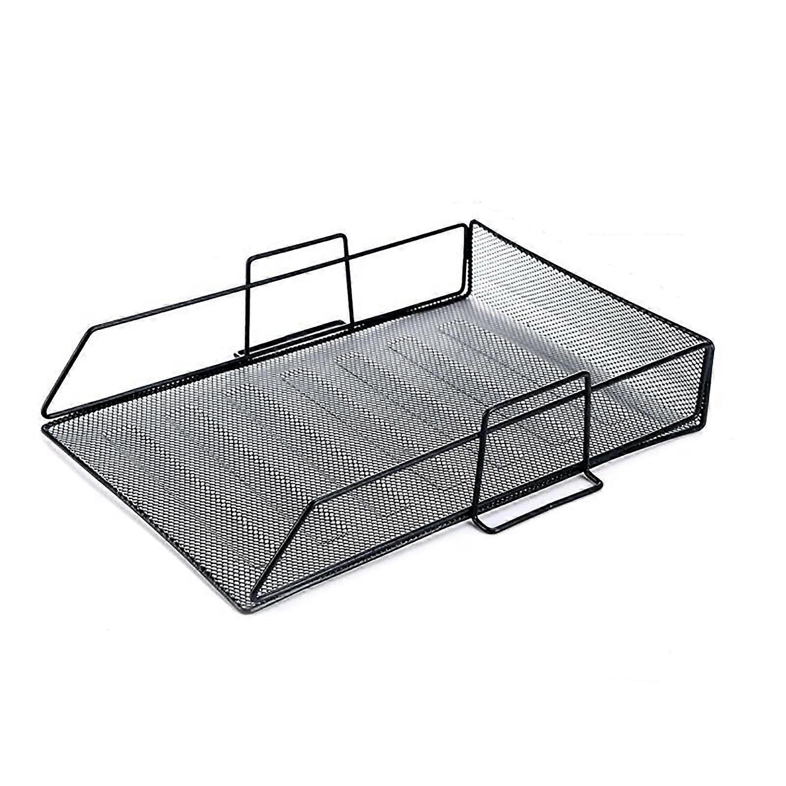 2 Tier Stackable Metal Storage Compartments Document Tray Letter Tray Black