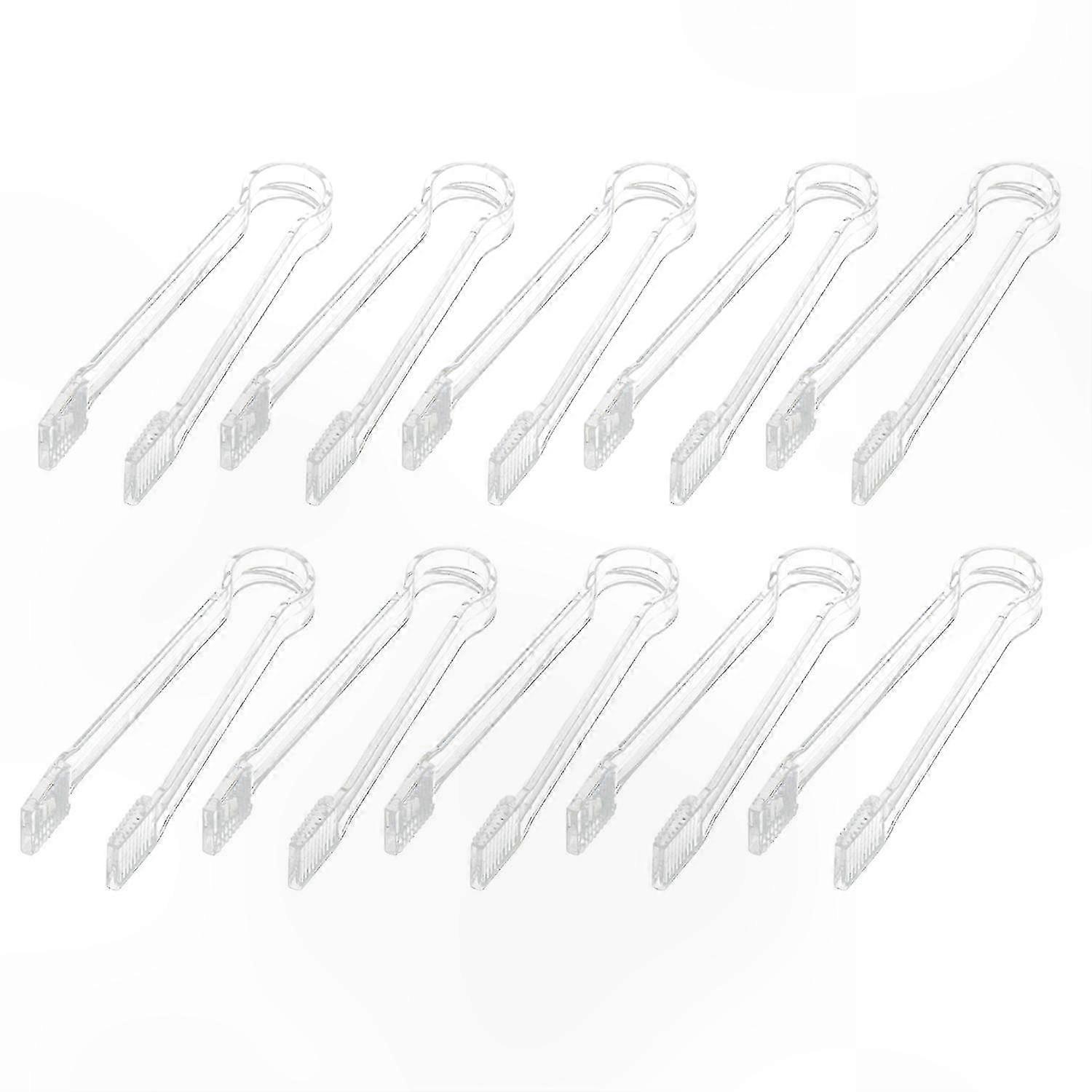 10-Pack Clear Plastic Mini Tongs for Buffet Serving, Salad, and Food Handling