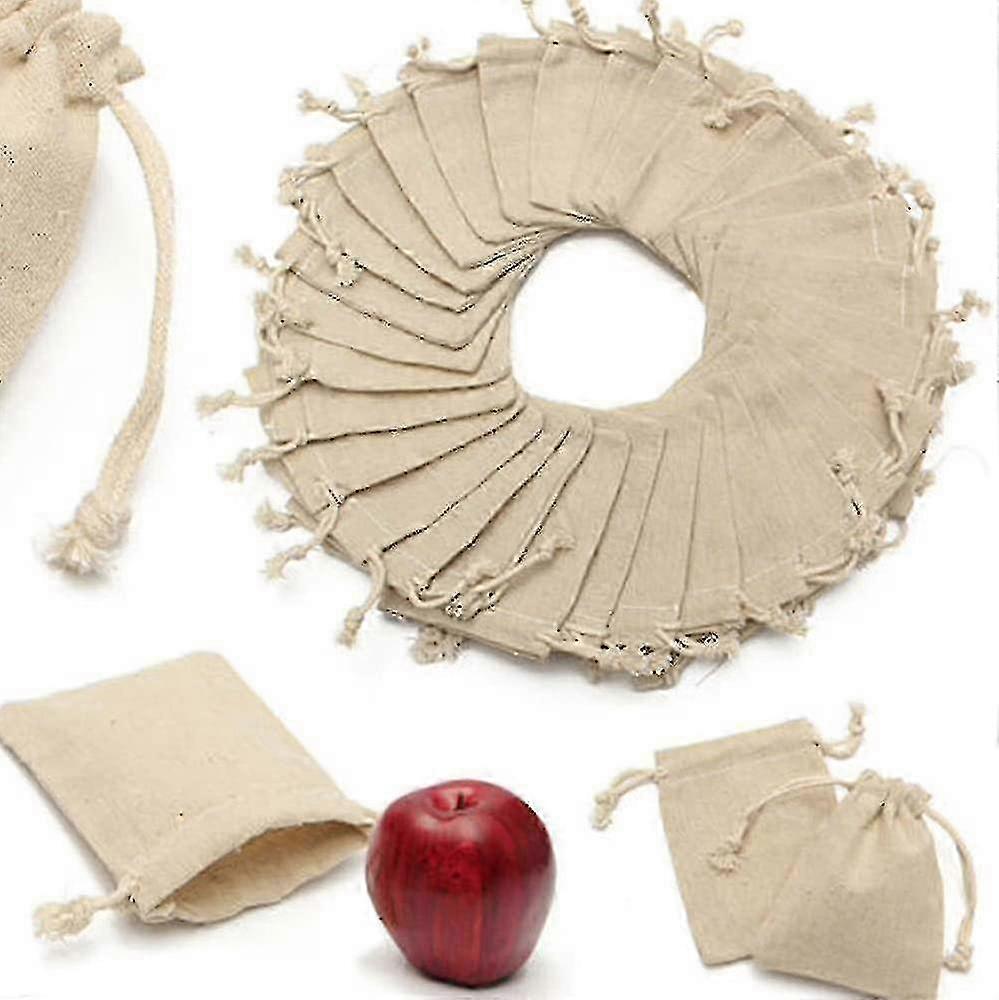 Drawstring burlap bags - 50pcs eco-friendly linen pouches for reusable storage