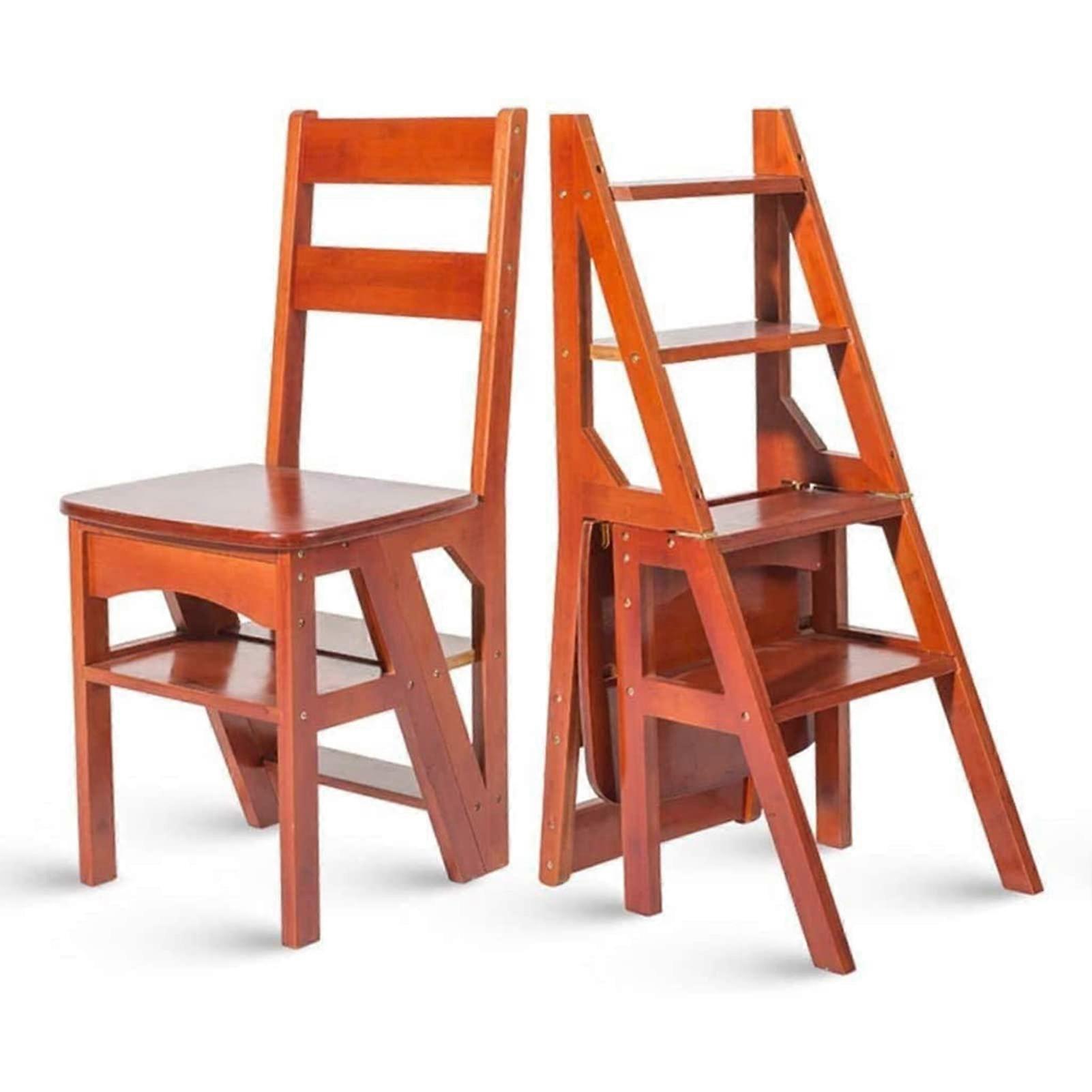 Convertible Ladder Chair, Wooden Ladder Stool, Multifunctional Step Stool, Sturdy Construction, Space Saving Design