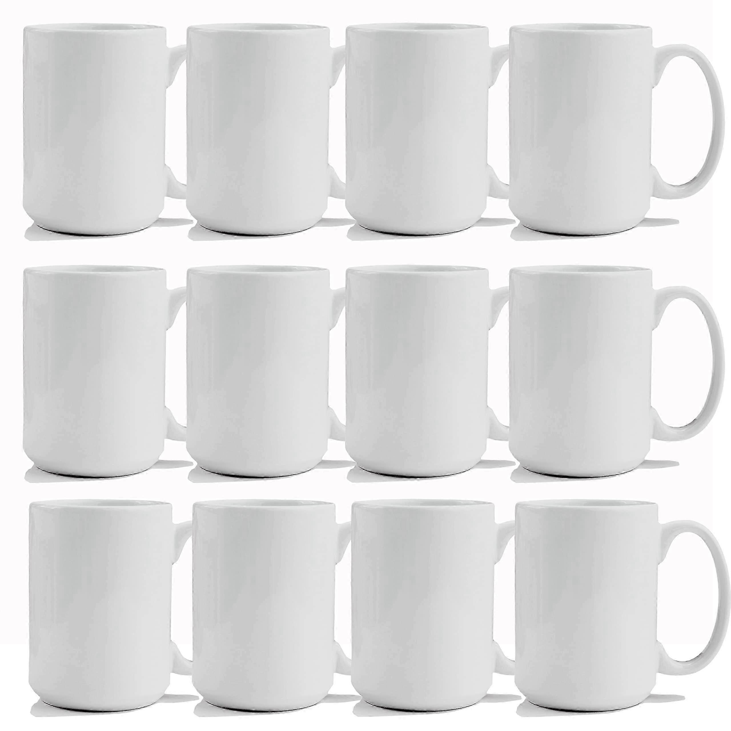 White Latte Mugs Set of 12 Durable Porcelain Cups 15 oz