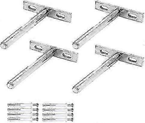 Set of 4 T-Shaped Floating Shelf Brackets for Wood Shelves Hidden Wall Mount Support