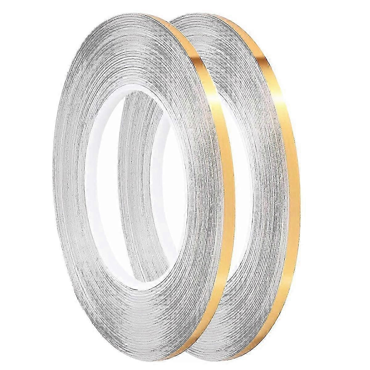 Craft Stripe Tape,Self-Adhesive Pinstripe Tape,Gift Wrapping, Decorating Walls, 2Rolls,1/5Inx55Yd Each (Gold)