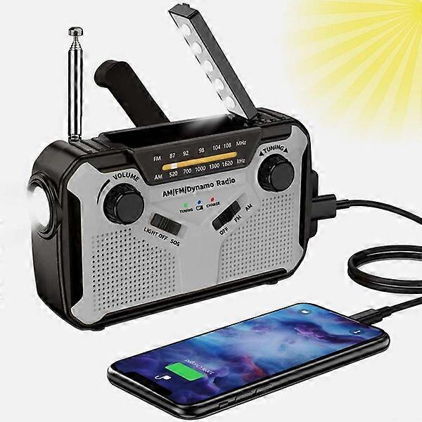 Crank radio, compact and portable, can be used as a backup power source and reading light