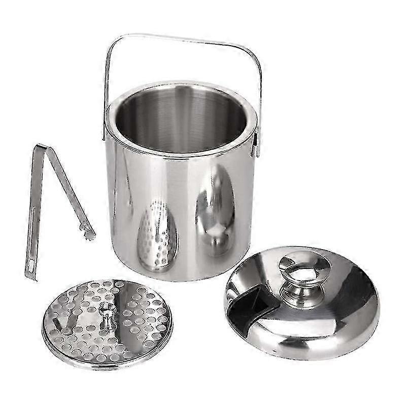 2025 Stainless Steel Ice Square Container Double Walled 1.3l Ice Bucket Container With Tongs Lid