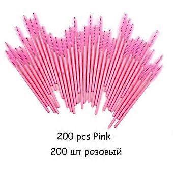 200Pcs Wimpernverlängerung Einweg Wimpernpinsel Augenbraue Make-up Pinsel Set Make-up Werkzeuge (Pink)