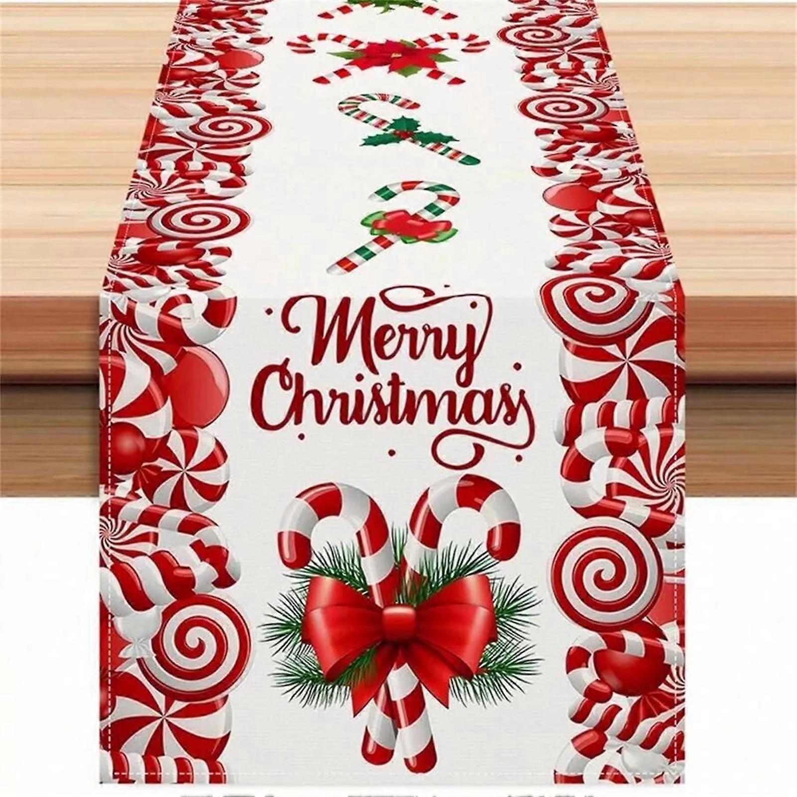 Christmas Candy Cane Table Runner Fabric Rectangular Tablecloth Christmas Table Runner