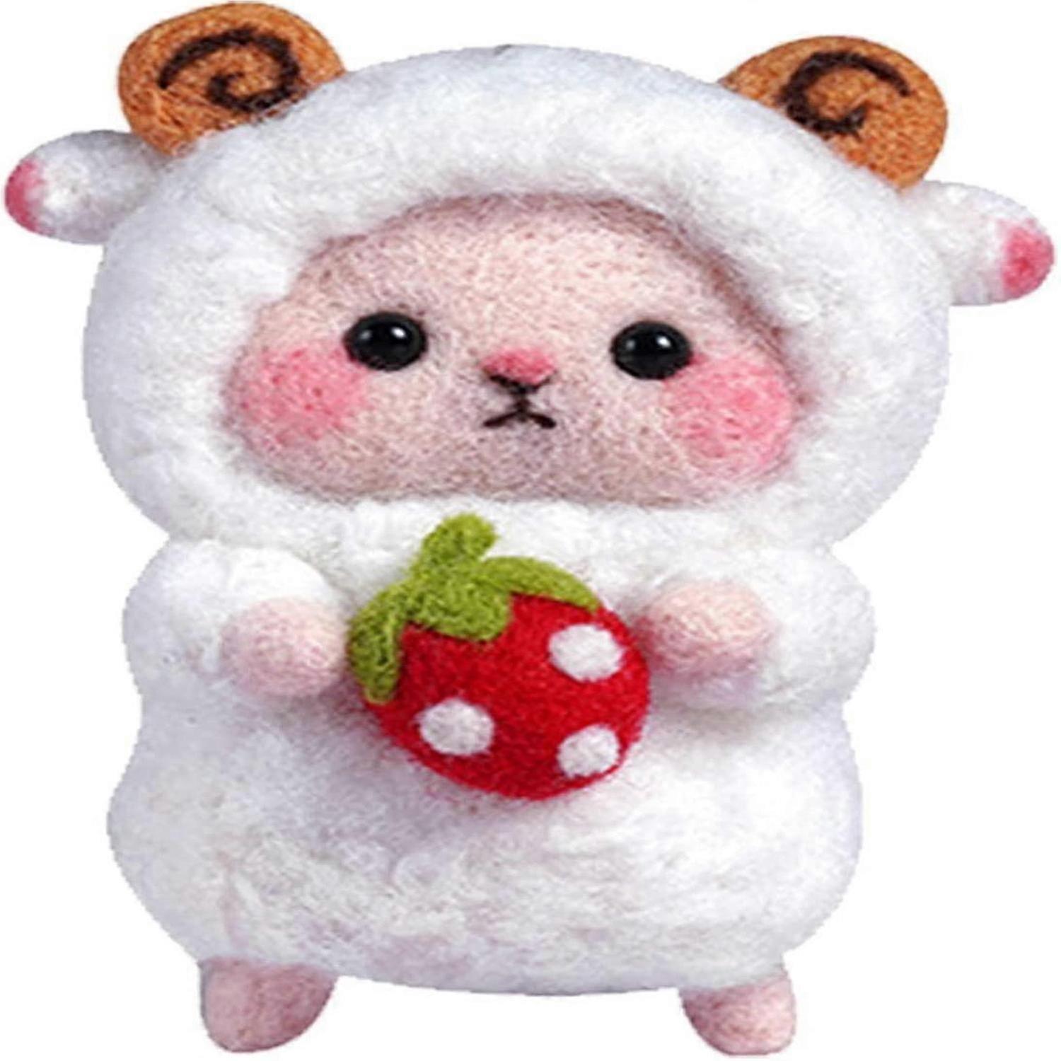 Needle Felting Starter Kit DIY Sheep Wool Felt Tools Cute Sheep with Basic Felt Tools(Pink Sheep)