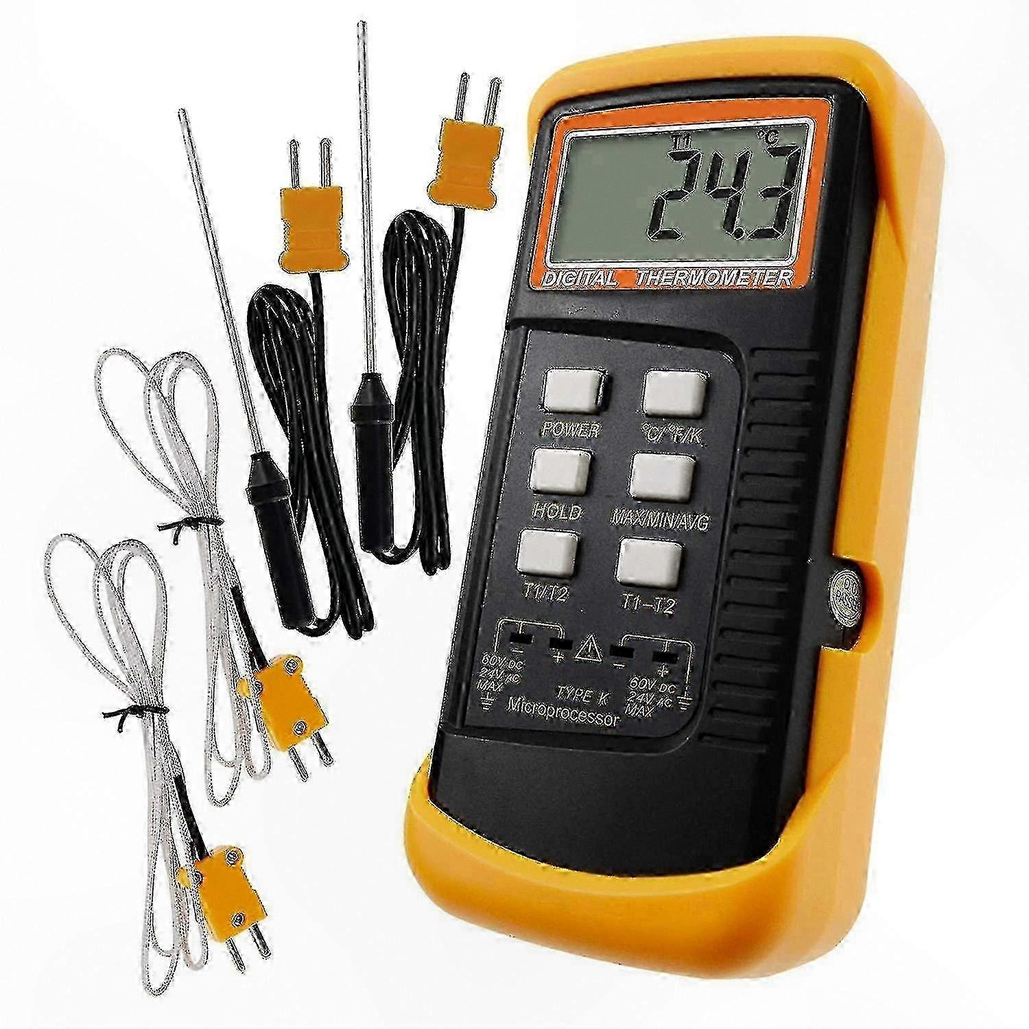 1300°C Temperature Meter with 4 Stainless Steel Probes, Celsius/Fahrenheit/Kelvin, Thermocouple Sensor for High Heat Applications