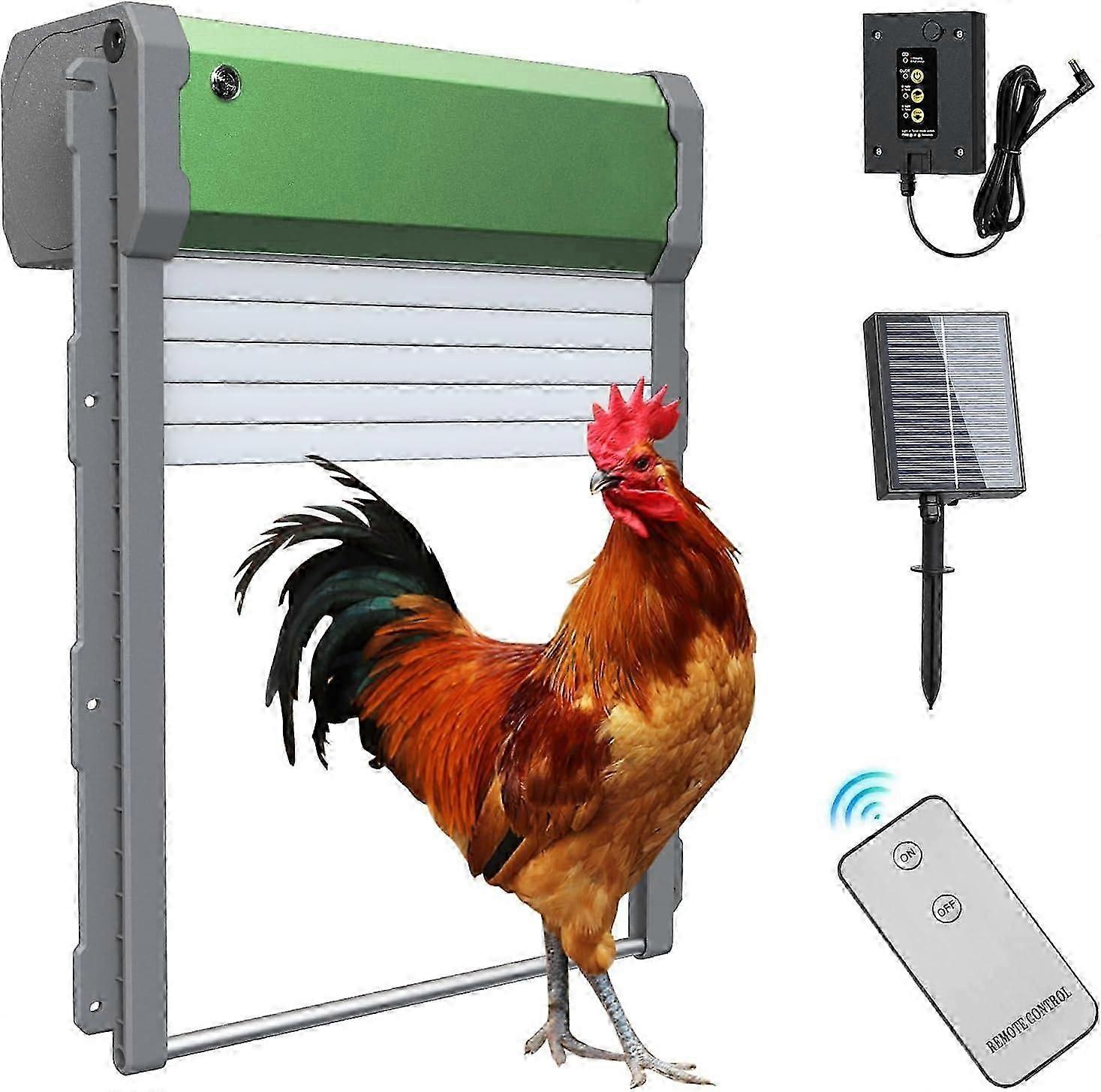 Automatic Chicken Coop Door, Solar Powered Chicken Coop Door with Timer Light Sensor & Control Remote Control, Anti-Pinch Design