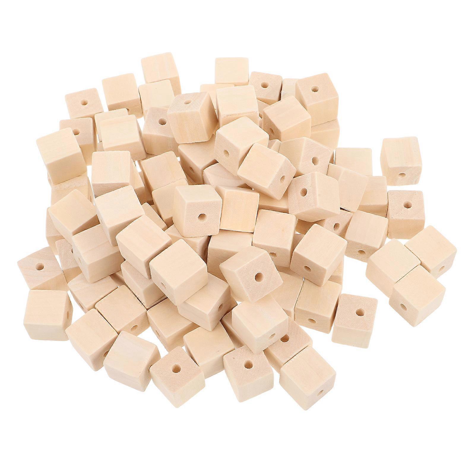 Wood Beads for Crafts 400Pcs Unfinished Square Wooden Blocks for DIY Projects