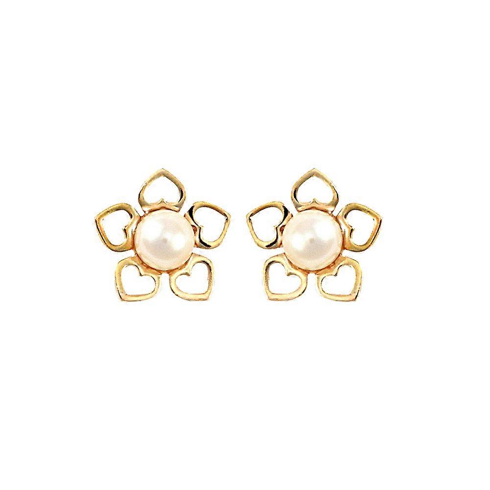 Jewelco London Ladies 9ct Yellow Gold Freshwater Cultured Pearl Flower Stud Earrings 3.5-4mm