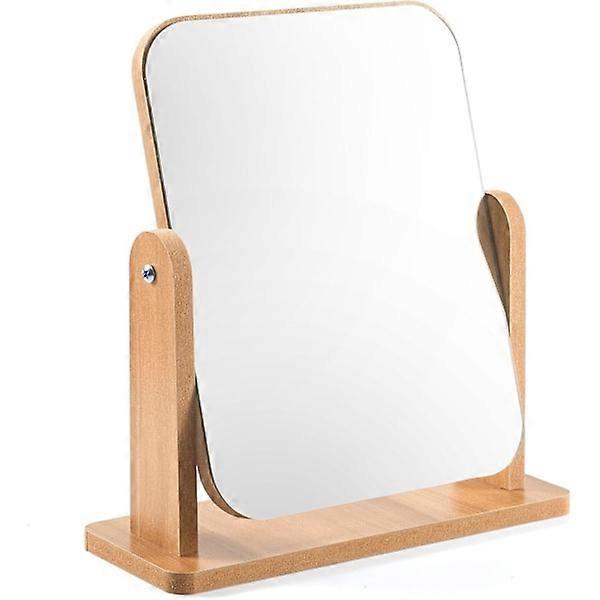 Wooden Makeup Mirror for Desk, 360° Swivel Square Table Mirror, 28 x 24 cm, Home Decor