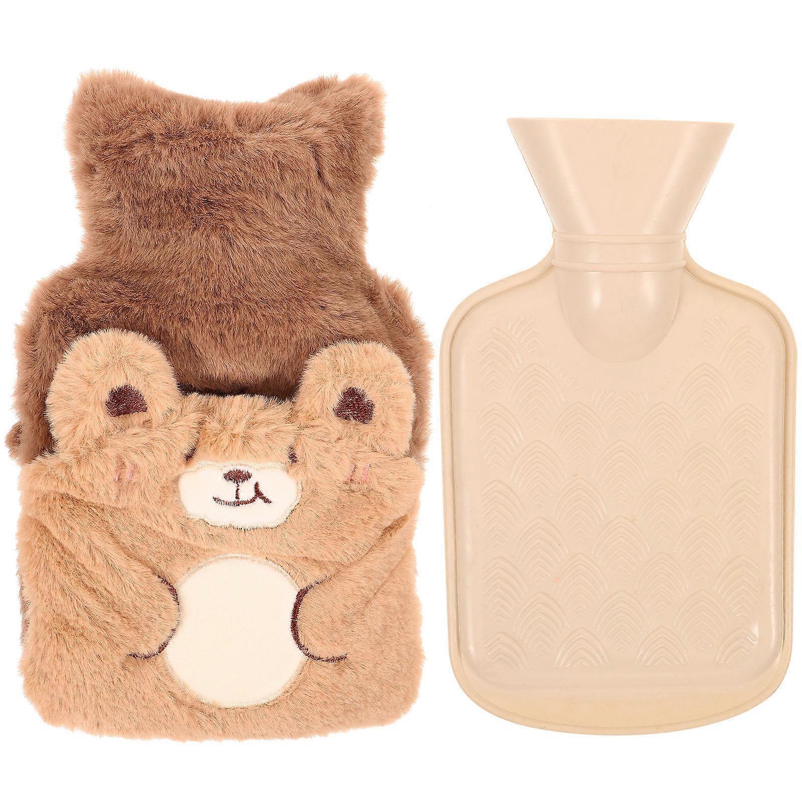 Leak-Proof Hot Water Bag Winter Use Brown Plush Material Relieve Muscle Soreness Function 1Set